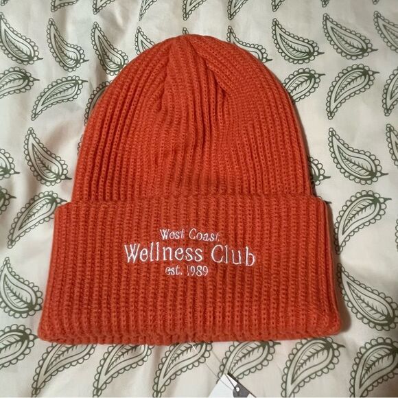 Anthropologie Hat Daily Practice Sport Club Ribbed Knit Beanie Orange OS NWT - Picture 3 of 7